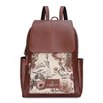 THE CLOWNFISH Medium Size Minerva Faux Leather & Tapestry Women's Standard Backpack College School Bag Casual Travel Standard Backpack For Ladies Girls (Brown- Floral), 10 Litre