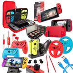 Orzly Accessories Bundle Compatible with Nintendo Switch Geek Pack: Case & Screen Protector, Joycon Grips & Racing Wheels, Controller Charge Dock, Comfort Grip Case & More - ColorPop