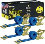 E Track Ratchet Straps Cargo Tie-Downs, (Pack of 4) 2 x 7 Heavy Duty Blue Tie-Down Rachet Straps, Strong Ratchet Strap, E Track Spring Fittings, Tie Down Motorcycle