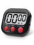 Digital Kitchen Timer Magnetic Backing Stand, Timers for Baking, Kitchen, Study, Exercise Training, Count up&Count down Clock Loud Alarm (BLACK)