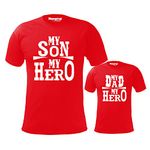 Hangout Hub Cotton Dad Son Tshirts | Printed My Son My Hero, My Dad My Hero (Red;Dad XXL;Son 12-14Yrs) Family T-Shirt for Men and Boy | Matching Combo Twinning Tees/T Shirts (Pack of 2)