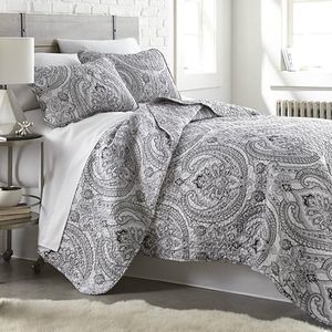 Southshore Fine Living, Inc. Boho Quilt Set Lightweight, Coverlet Bedspread 3-Piece Paisley Bedding Set with Two Matching Shams (108 in Wide x 98 in Long), Black, King/California King