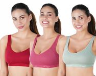 B-SOFT (MSB-204 Premium Seamless Non-Padded Wire Free Slip On Sports Bra for Workout & Activewear(Mahroon_Pyazi_L.Green)_32