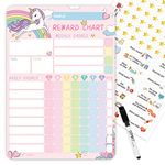 Magnetic Dry Erase Chore Chart for Kids at Home, Reward Cart for Kids Behavior; Each Set Includes 26 Static Tasks, 63 Golden Stars and One 8.5"x12" Unicorn Magnetic Chart