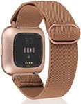 TOYOUTHS Compatible with Fitbit Versa 2 Bands for Women Men Adjustable Elastic Nylon Fabric Strap Replacement for Versa Lite Edition/Versa 1 Watch Stretchy Solo Loop Bracelet Wristband, Brown