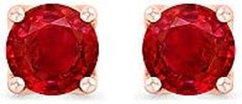 Inspereza Ruby and White Diamond Solitaire Stud Earring in 14kt Rose Gold (6.20 mm Gemstone)