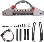RC Crawler Car Front Bumper, RC Car Metal Bumper With 2 LED Lights for Traxxas TRX-4 1/10 Scale RC Cars Accessory(Titanium Color)