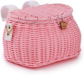 SVNR Kids Bike Basket, Bike Basket Front, Bicycle Baskets for Boys and Girls, Handwoven Backpack with Lid Shoulder Strap, Rattan Front Handlebar Baskets, Pink