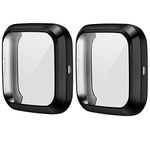 HANKN 2 Pack Screen Protector Case Compatible with Fitbit Versa 2 Black, Soft TPU Full Coverage Protective Cover Bumper (Black+Black)