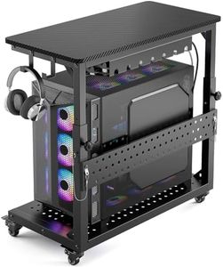 GreenForest Heavy Duty Computer Tower Stand with Wheels, Rolling PC Cart for Gaming, 5-Height Adjustable Full Tower PC Stand with Cable Management, Industrial Casters Home Office, Carbon Fiber Black