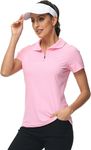 MoFiz Women's 1/4 Zip Short Sleeve Polo Shirt Collared Golf Tennis Tops UPF50+ Cooling Active T-Shirt Equestrian Bowling Shirt Pink M