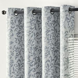 JINCHAN 100% Blackout Curtains for Bedroom 2 Panels Grey Scroll Floral Window Curtains for Living Room Farmhouse Vintage Drapes Thermal Insulated Grommet Window Treatments Set,Each W127cmxD160cm