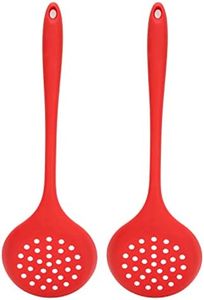 Silicone Slotted Spoon, 2pcs Heat Resistant Non-Stick Skimmer Colander Spoon, Long Handle Poached Egg Spoon with Hanging Hole for Restaurant Kitchen Bar