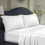 Tribeca Living Sateen Weave King Size Set - 100% Rayon from Bamboo with 300 Thread Count - Cooling Deep Pocket Fitted Sheet for Mattresses Up to 21 Inches in White