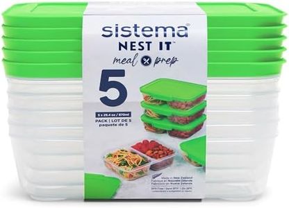 Sistema NEST IT recipientes para guardar comidas preparadas | 870 ml | Recipientes herméticos para guardar alimentos con compartimentos y tapa | Sin plástico BPA | Verde | 5 unidades