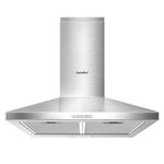 COMFEE' 60 cm Chimney Cooker Hood Stainless Steel Extractor Hood with LED and Recirculating & Ducting System Wall Mounted Range Hood 600 mm Extractor Fan kitchen- Stainless Steel