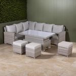 Rattan park 9 Seater Garden Furniture Winchester Range Left Hand Corner Set with Rising Table and Stools In Grey