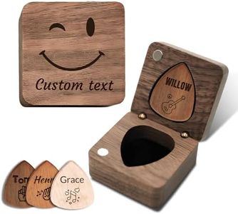 Personalized Guitar Pick Engraved Wooden Box, Custom Guitar Picks Unique Guitar Accessories Gift for Boyfriend, Musicians (wooden guitar pick box)