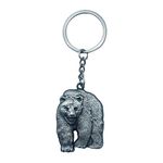 Grizzly Bear Keychain Charm Realistic Pewter Forest Midwest Animal Gift Metal Polar Animal Theme Keyring, Silver, S