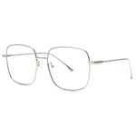 JM Anti Blue Light Blocking Glasses Oversized Square Metal Wide Frame Computer Glasses for Women Silver