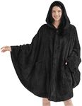 PAVILIA Angel Wrap Hooded Blanket Poncho, Wearable Blanket Throw Wrap Poncho for Women Adult, Cozy Fluffy Sherpa Fleece Shawl Cape with Hood pockets, Warm Mom Wife, Black