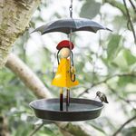 Bird Feeders Window Novel Feeder Metal Hanging Chain Girl And Umbrella Bird Feeder Houses Kits (Yellow, One Size)