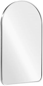Navaris Specchio da Parete ad Arco - Specchio Semiovale 45 x 80 cm - Specchio Decorativo Camera Sala Soggiorno Bagno - Design Moderno Cornice Argento