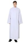 IvyRobes Front Wrap White Clergy ALB Church Worship Alb Garment, White, Small(5'6"-5'9")