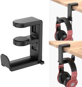 Rotating Headphone Stand - EURPMASK PC Gaming Headset Stand, Adjustable Clamp-on Headphone Holder, Headphone Hanger Hook Under Desk with 360 Degree Swivel&Cable Clip Organizer - Black