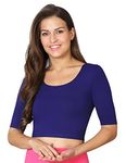 VSTAR Women's Viscose Perfect Half Sleeve Close Back Neck Readymade Crop Top_Comfy Blouse N Blue M