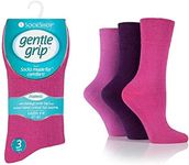 Gentle Grip Ladies Diabetic Seamless ToeHoneyComb Top Non Elastic Socks 3 Pairs Size 4-8 (Purples)