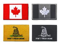 Antrix 4 Pieces Don't Tread On Me Military Patch and Tactical Canada Flag Patch Embroidered Morale Applique Fastener Funny Hook&Loop Badge Patch for Backpack Bags Caps Vest Harness Uniform