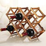 Wood Wine Rack Countertop,10 Bottle Wooden Stackable Wine Cellar Racks, Foldable Tabletop Free Standing Wine Bottle Stand Holder Display Shelf for Home Kitchen Bar Cabinets