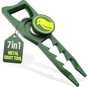 BirdieWorks 7-in-1 Metal Golf Divot Tool with Magnetic Ball Marker - Tee Height Setter, Bottle Opener, Groove Cleaner, Putting Alignment, Club Tee - Durable Green Accessory Gift for Men & Women