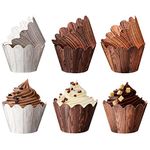 120 Pcs Wood Grain Cupcake Wrappers Woodland Cupcake Wrappers Woodland Theme Baby Shower Decorations Rustic Cupcake Liners Woodsy Cup Cake Holder Wraps for Boy Girl Birthday Wedding Forest Party Decor
