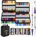 Ohuhu Brush Pen 160 Colors Water-based Sketch Pen Set No Bleeding Dual Tips Fineliner & Brush Drawing Pens with Carrying Case Art Marker for Kids Adults Adults Calligraphy Journal - Maui - White