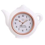 White And Rose Gold Teapot Shaped Kitchen Clock | Modern Wall Mounted Analogue Kettle Wall Clock | 'Happiness Is Homemade' - 28cm