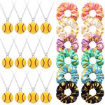 Riceshoot 24 Pcs Softball Gifts 12 Softball Necklace 12 Elastic Sports Hair Scrunchies Cotton Scrunchy Hair Ties Fan Jewelry Gift Softball Party Favors Bulk for Team Accessories Women Player