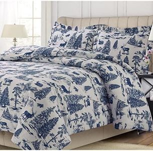 Tribeca Living MTOILDUVETQUNB Duvet Set, Queen, Deer Toile Navy Blue