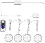 AIBOO LED Under Cabinet Lights Linkable Kit 12V Slim Aluminum Puck Lights with Wireless RF Remote Control & Hardwired Driver for Kitchen Lighting (4 Lights Day White)