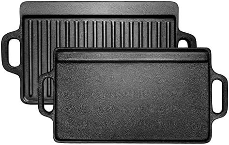Cast Iron Griddle Plate 13 x 8 inch | Reversible Cast Iron Grill/Griddle Pan | Double Sided Stove Top Griddle On Single Burner | Pre-Seasoned Small Cast Iron Griddle 1 Piece