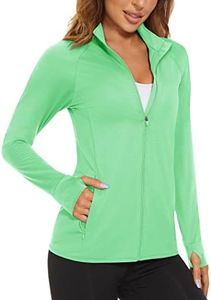 MAGCOMSEN Women's Running Jacket Lightweight Quick Dry Long Sleeve Shirts Sun Protection Shirts Jacket Women Mint Green S