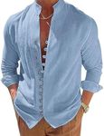 NANAMEEI Men's Linen Shirts Button Down Causal Shirt Lightweight Long Sleeve Shirts, Light Blues,3XL