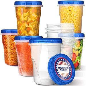 Stock Your Home 32oz Plastic Containers with Twist Top Lids (6 Pack), Quart Freezer Containers with Lids for Leftover Food, Airtight Reusable Soup Containers with Lids, Microwave and Dishwasher Safe