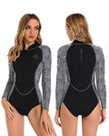 Seaskin Womens Wetsuit One Piece Long Sleeves Shorty Diving Suit Front Zip Wet Suits for Diving Snorkeling Swimming Surfing (Large, Black)