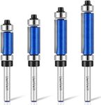UwinVwin 4Pcs Top & Bottom Bearing Flush Trim Router Bit 1/4" Shank, Carbide Flush Cut Router Bit Set, Cutting Diameter 1/2", Cutting Length: 3/4", 1", 1-1/4", 1-1/2"