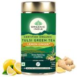 ORGANIC INDIA Tulsi Green Tea Lemon Ginger 100 gm tin, Loose Leaves