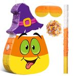 Aoriher Halloween Pinata Candy Corn Pinata with Stick and Blindfold Confetti Set Trick or Treat Halloween Themed Candy Filled Pinata Mexican Pinata for Halloween Party Game Supplies Decoration