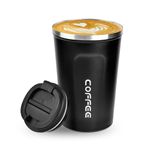 Lychico Coffee Travel Mug, 380ml Insulated Coffee Cup with Leakproof Lid, Reusable Stainless Steel Double Wall Vacuum Thermaol Mug/to Go Cups for Hot Cold Drinks, Black