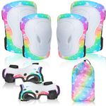 Knee Pads for Kids Elbow Pads Wrist Guards with Drawstring Mesh Bag, 7 in 1 Protective Gear Set for Girls Boys for Skating Cycling Rollerblading Scooter, 3-8 Years (Unicorn)